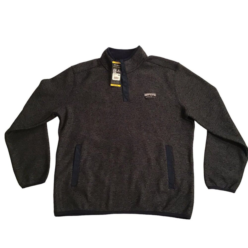 Eddie Bauer Sweater Fleece Men's Medium Pullover Heather Navy- NEW With Tags - Picture 2 of 7